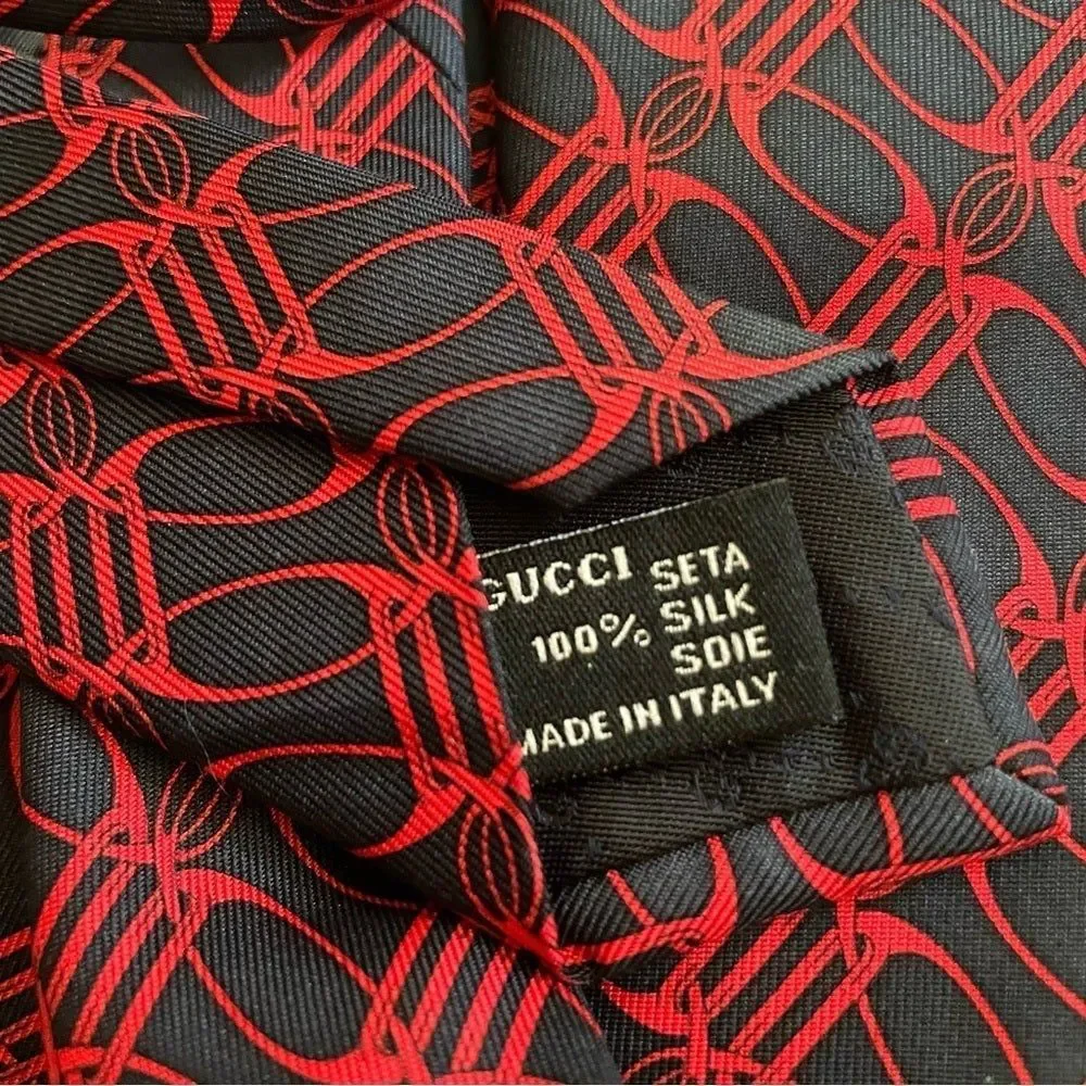 Gucci Silk Print Tie Navy Blue & Red